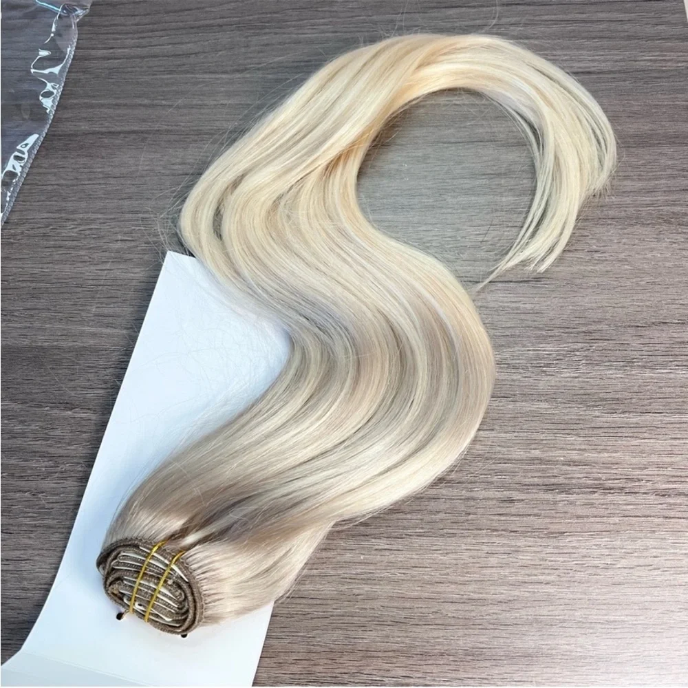 Doores Ash Golden Platinum Blonde Balayage Human Hair 22 Inch Clip In Extensions